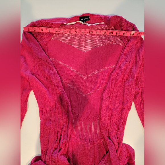 TORRID Fuchsia Pink Pointelle Open Cardigan Size 00 - Picture 11 of 14